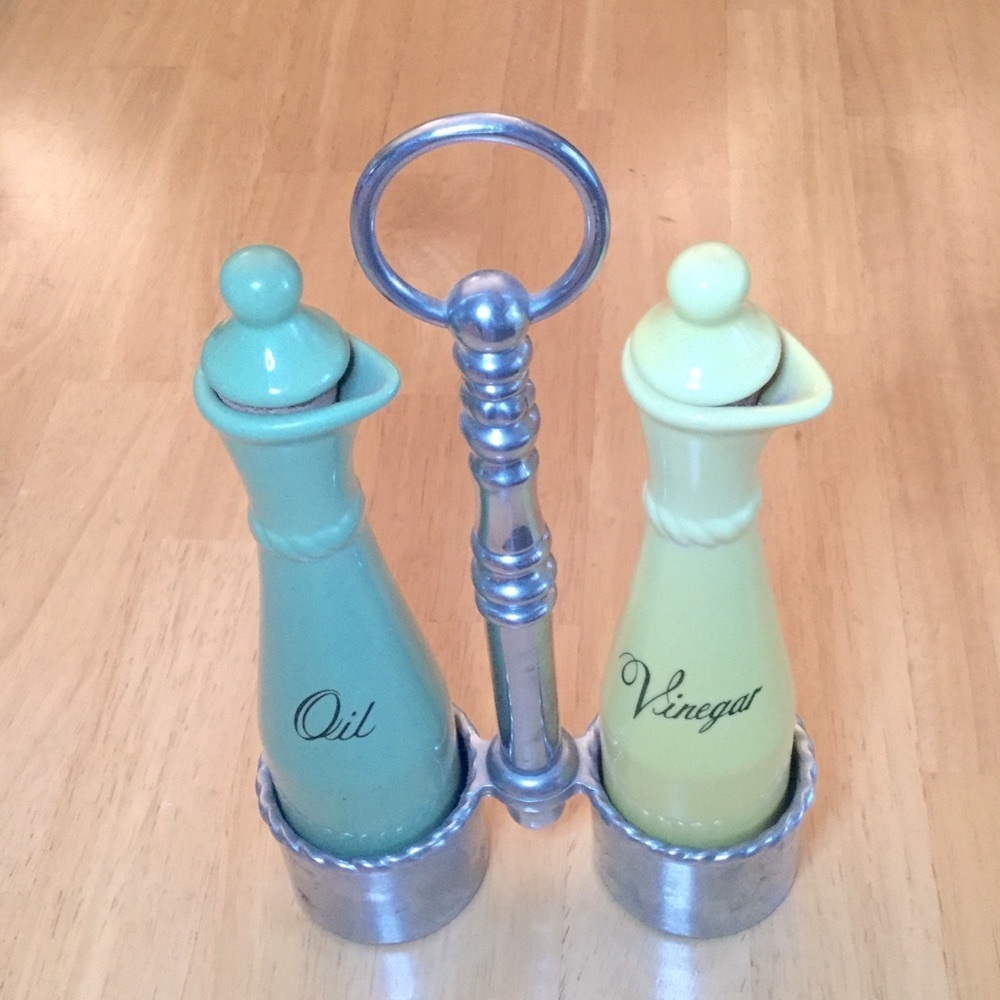 Reed & Barton Silver, Green, and Yellow Oil and Vinegar Set